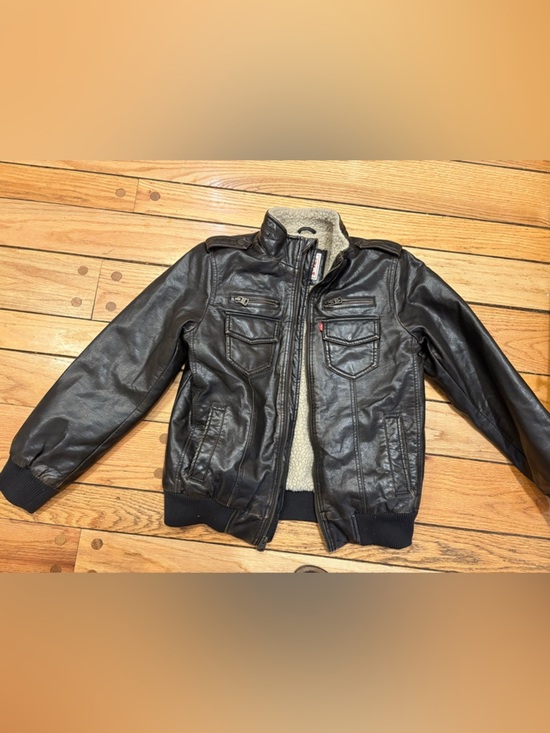 Levi's Other - Levi's Dark Brown Faux Leather Bomber Jacket Coat Sherpa lined size large 12/13